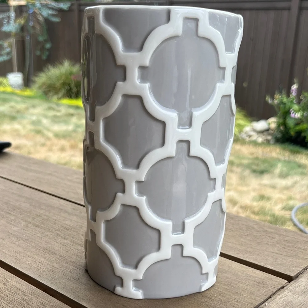 Modern Gray and White Geometric Vase